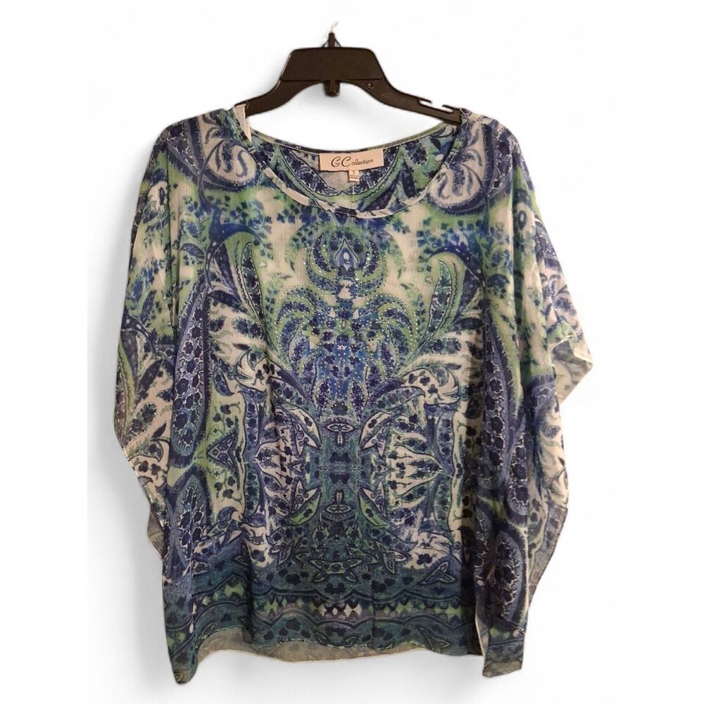 G COLLECTION Blue Green Paisley With Blue And Silver Rhinestones Size Small New